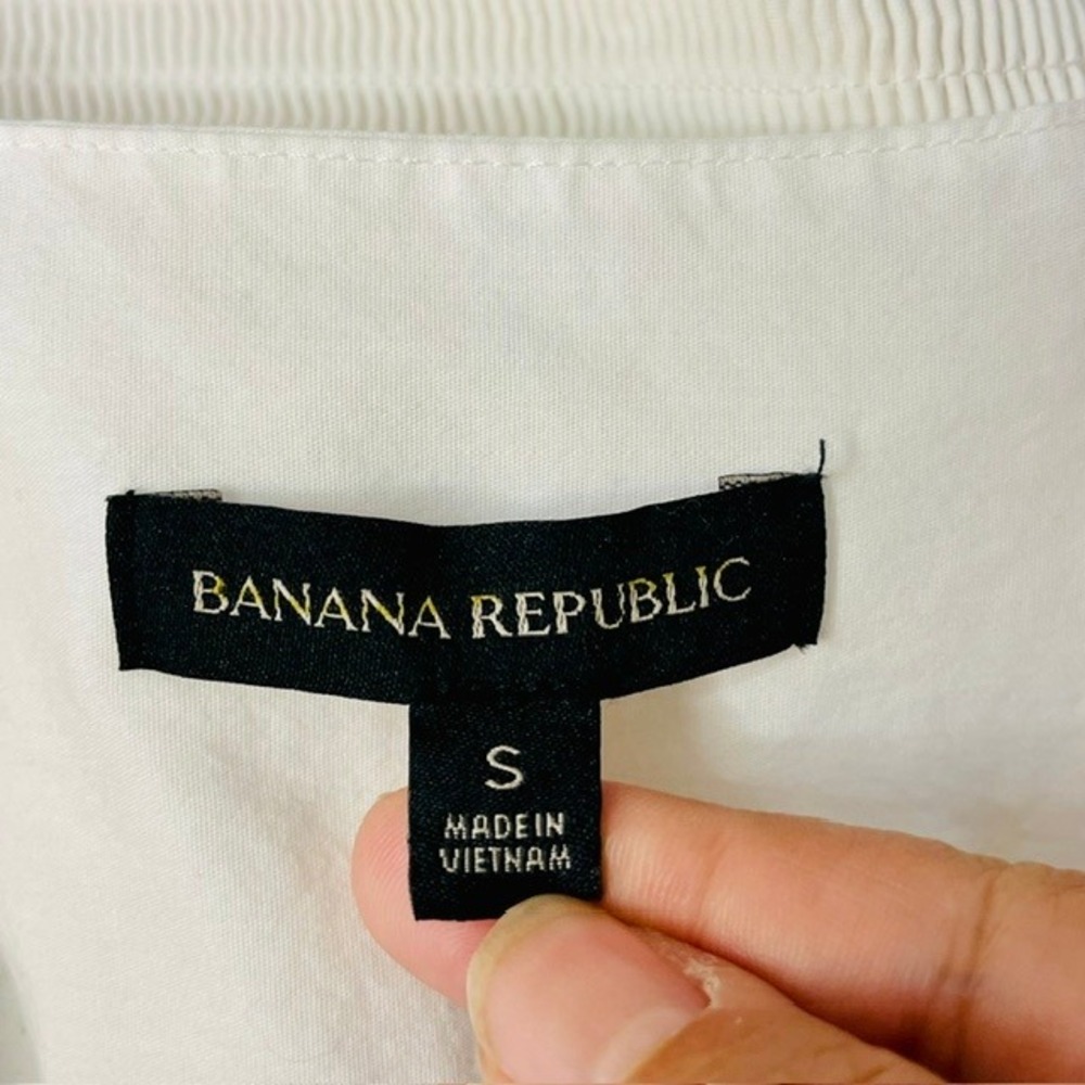 Banana Republic Cotton Puff Sleeve Wrap Side Tie V-Neck Smocked Blouse Sz S - Picture 8 of 10